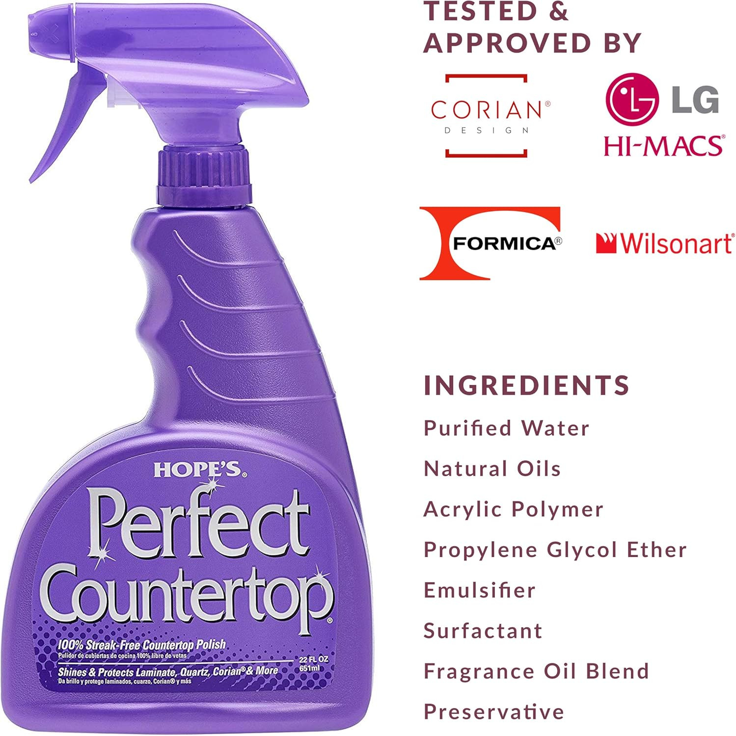 HOPE’S Perfect Countertop Cleaner and Polish 22-Ounce Streak-Free Pack of 2