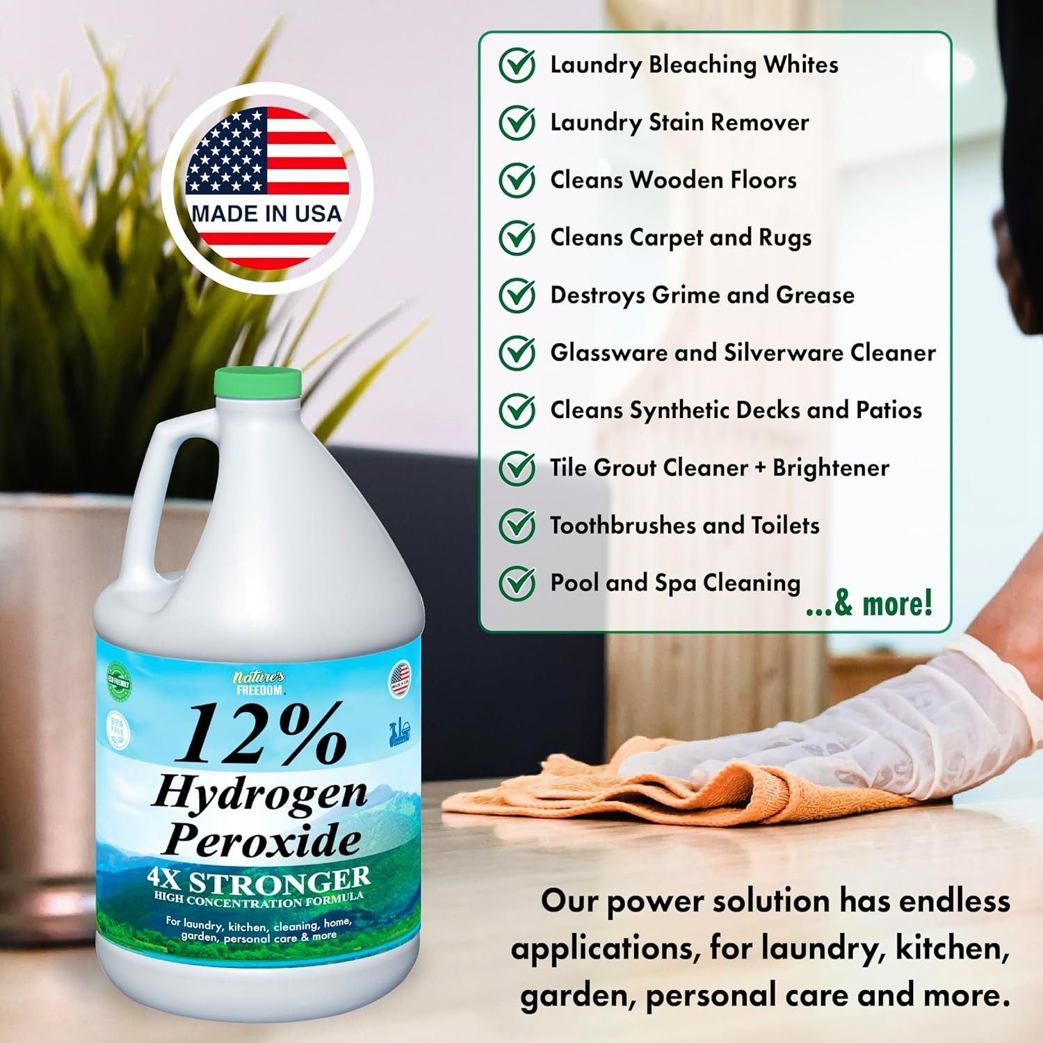 12% Hydrogen Peroxide, Food Grade H2O2 and Purified Water Only, 4 Gallons