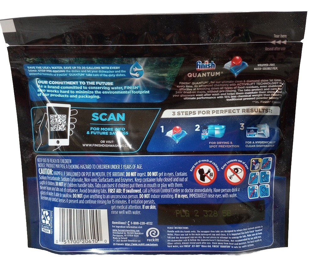 2PCK Finish Powerball Quantum Dishwasher Detergent 15 Tabs Each No Pre Rinse