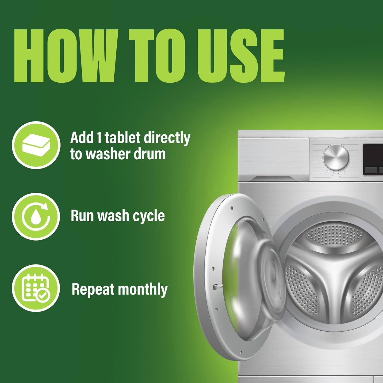 Premium Washing Machine Cleaner & Deodorizer Tablets with Pipe, Drain & Hose Cle