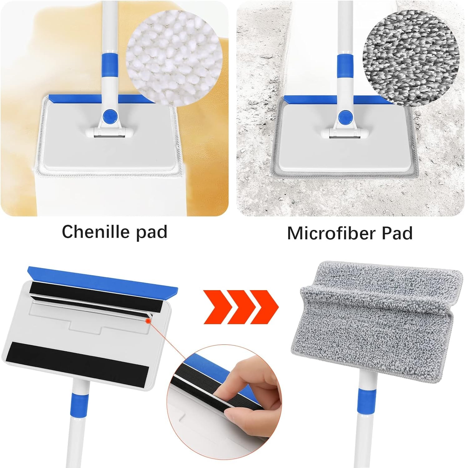 Baseboard & Wall Cleaner Tool with Extendable Handle, 4 Reusable Pads