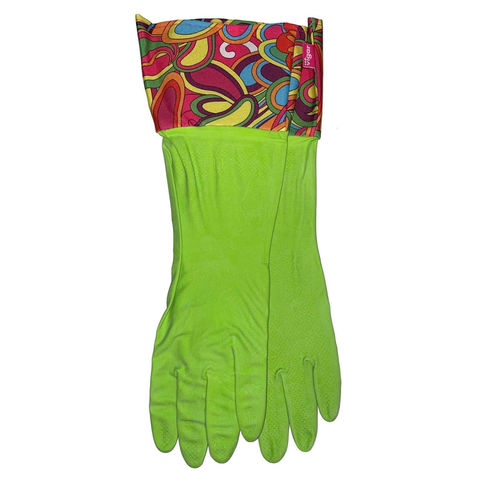 Vigar 60’s Mod Design Green Latex Dish Washing Gloves w/ Extended Cuff – Medium