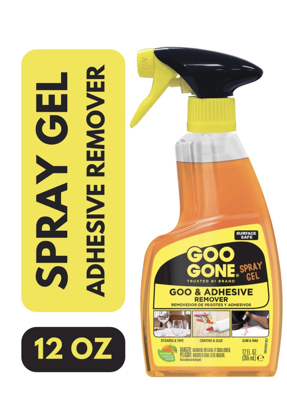 GOO GONE Original ADHESIVE Glue Gum Remover ~ Fresh Citrus & Surface Safe 12Oz