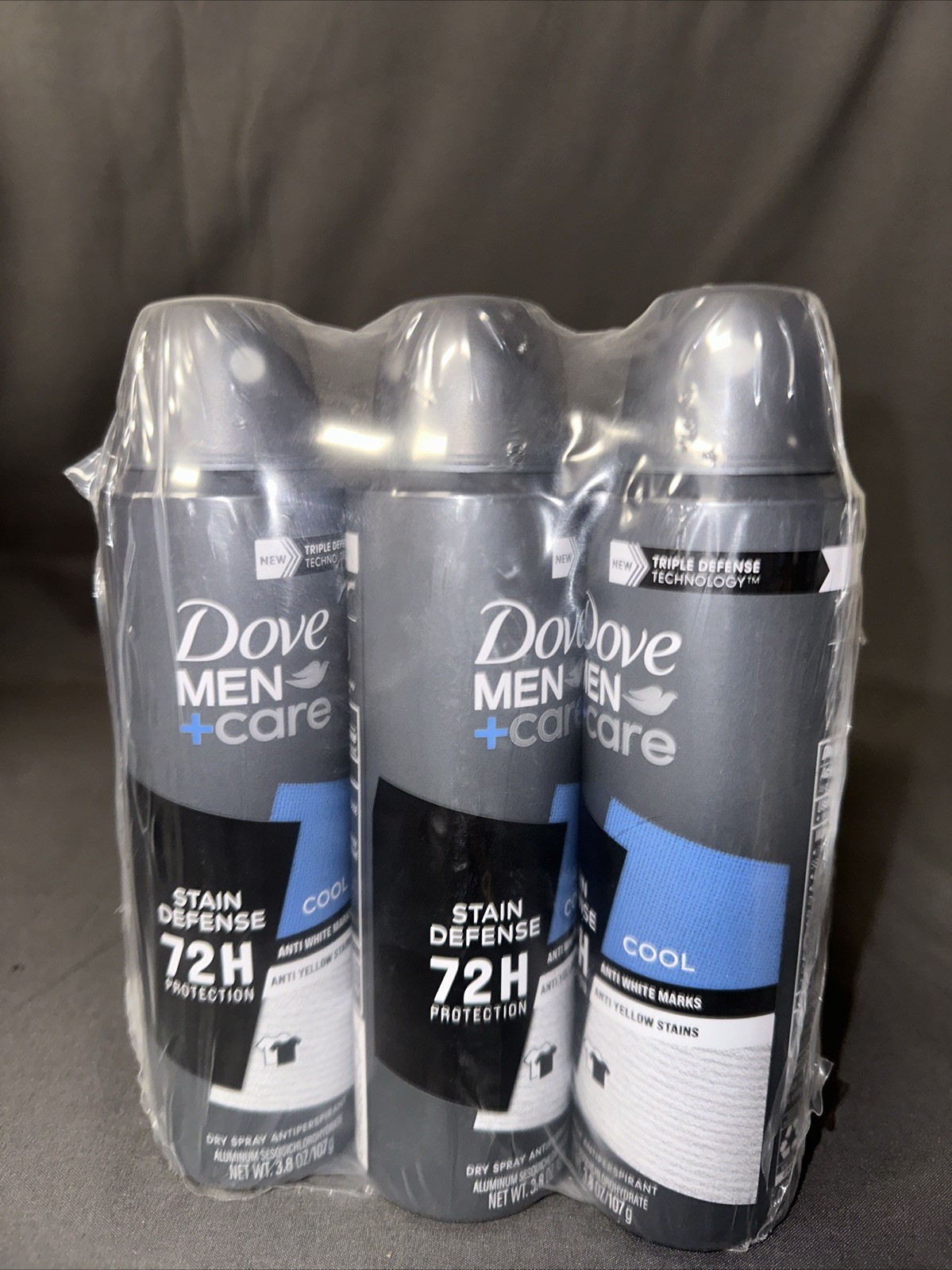Dove Men+Care 72-Hour Stain Defense Dry Spray & Deodorant – Cool 3.8oz LOT OF 3