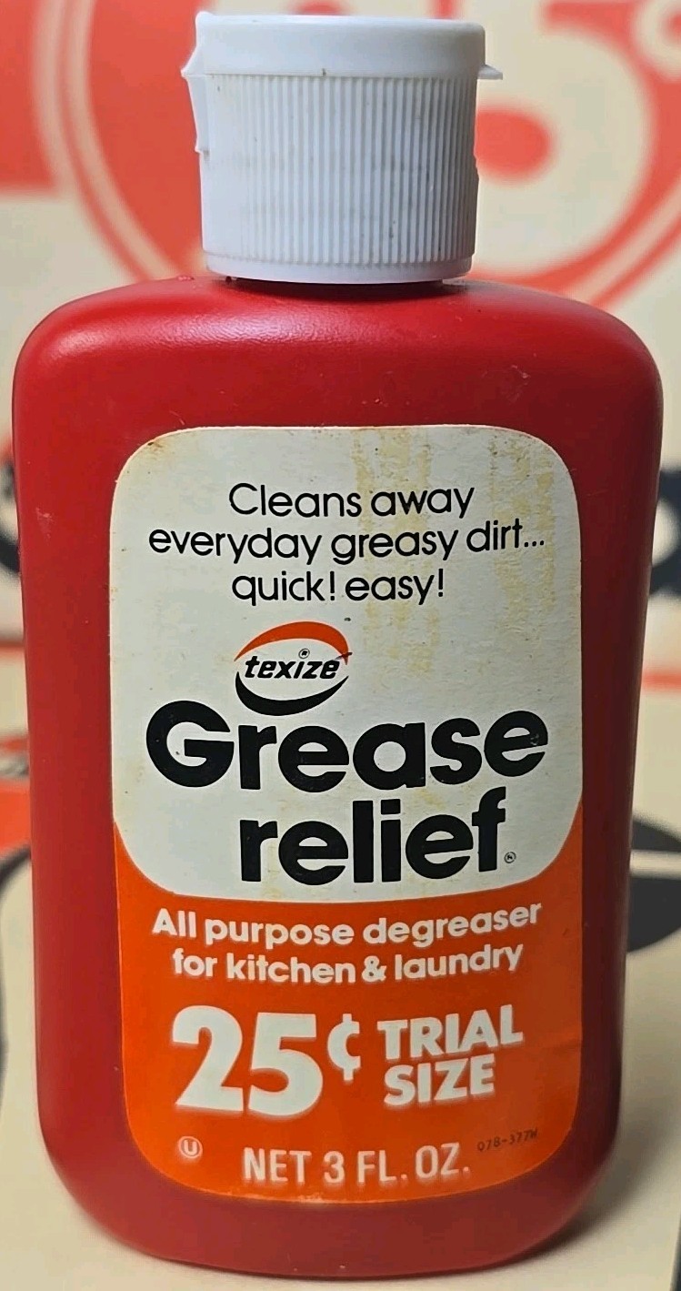 Vtg 1976 Texize Grease Relief 3 fl oz All Purpose Degreaser Bottle Movie Prop