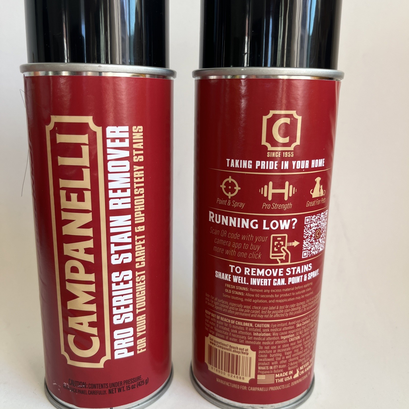 LOT 2 CAMPANELLI Pro Series Carpet stain Remover 15oz Aerosol Spray NEW Cleaner