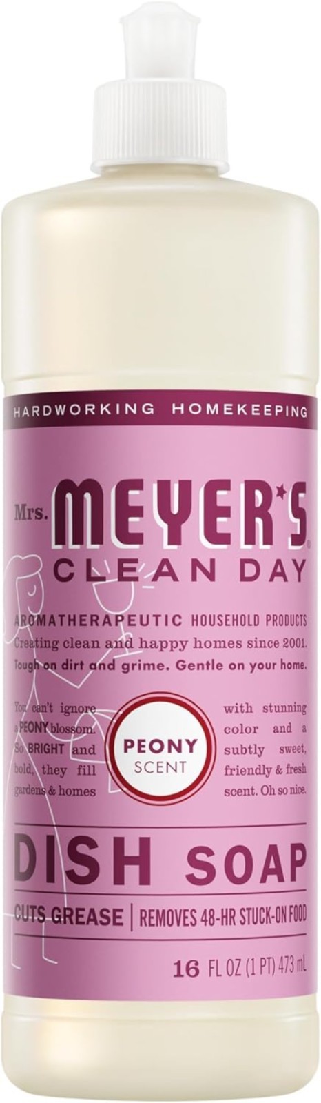 MRS. MEYER’S CLEAN DAY Liquid Dish Soap, Peony Scent, 16 Fl Oz Bottle