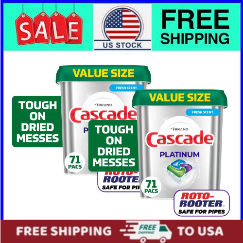 (2 pack) Cascade Platinum Dishwasher Capsules, Dishwasher Detergent, 71 Count