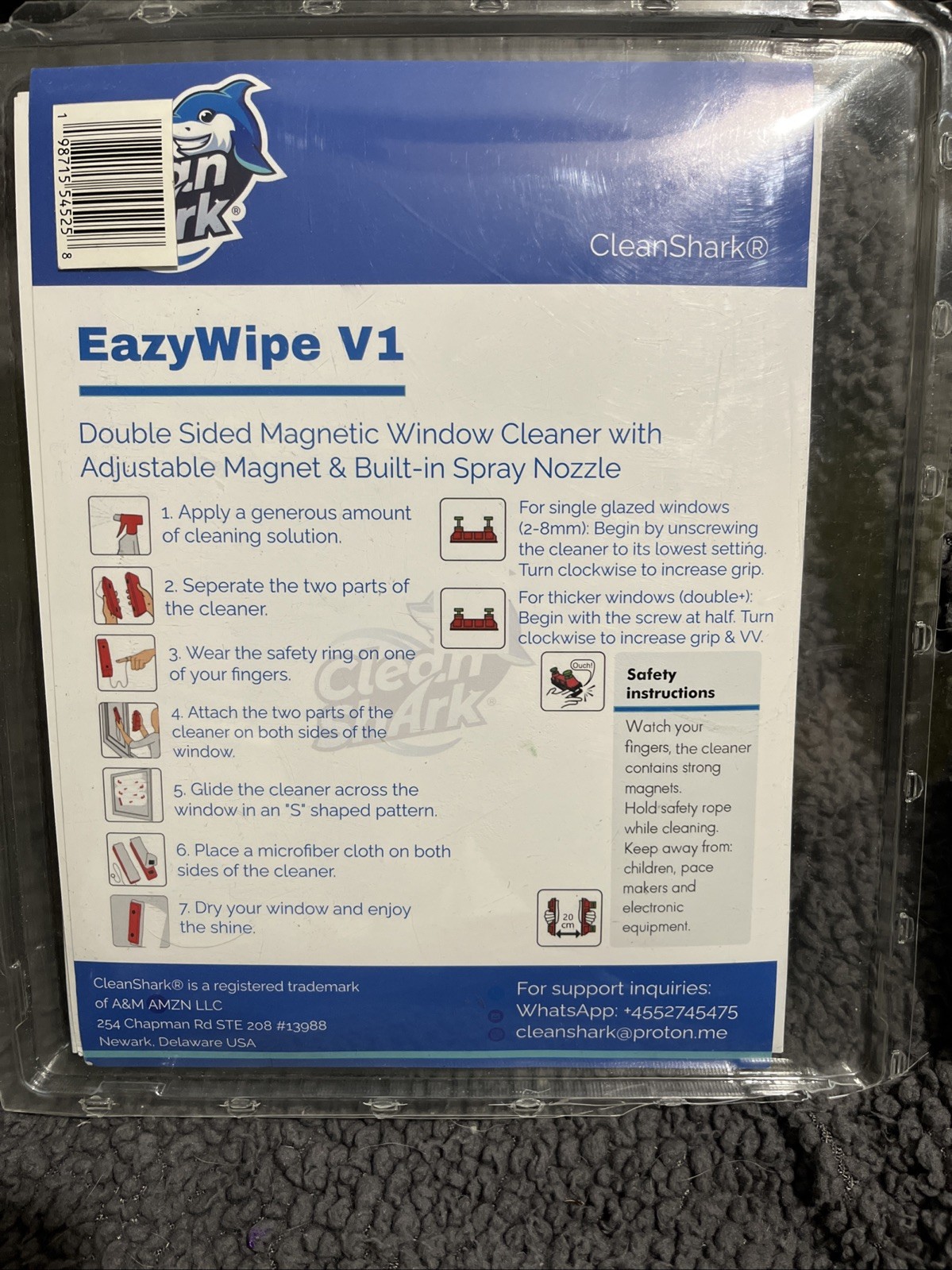 CleanShark Double Sided Magnetic Window Cleaner Tool V1 NEW SEALED