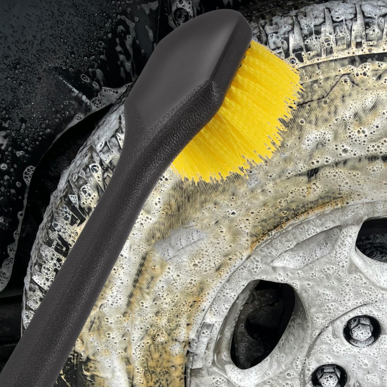 Long Handle Car Tire Brush with Heavy Duty Stiff Bristles for Wheel and Rim C…
