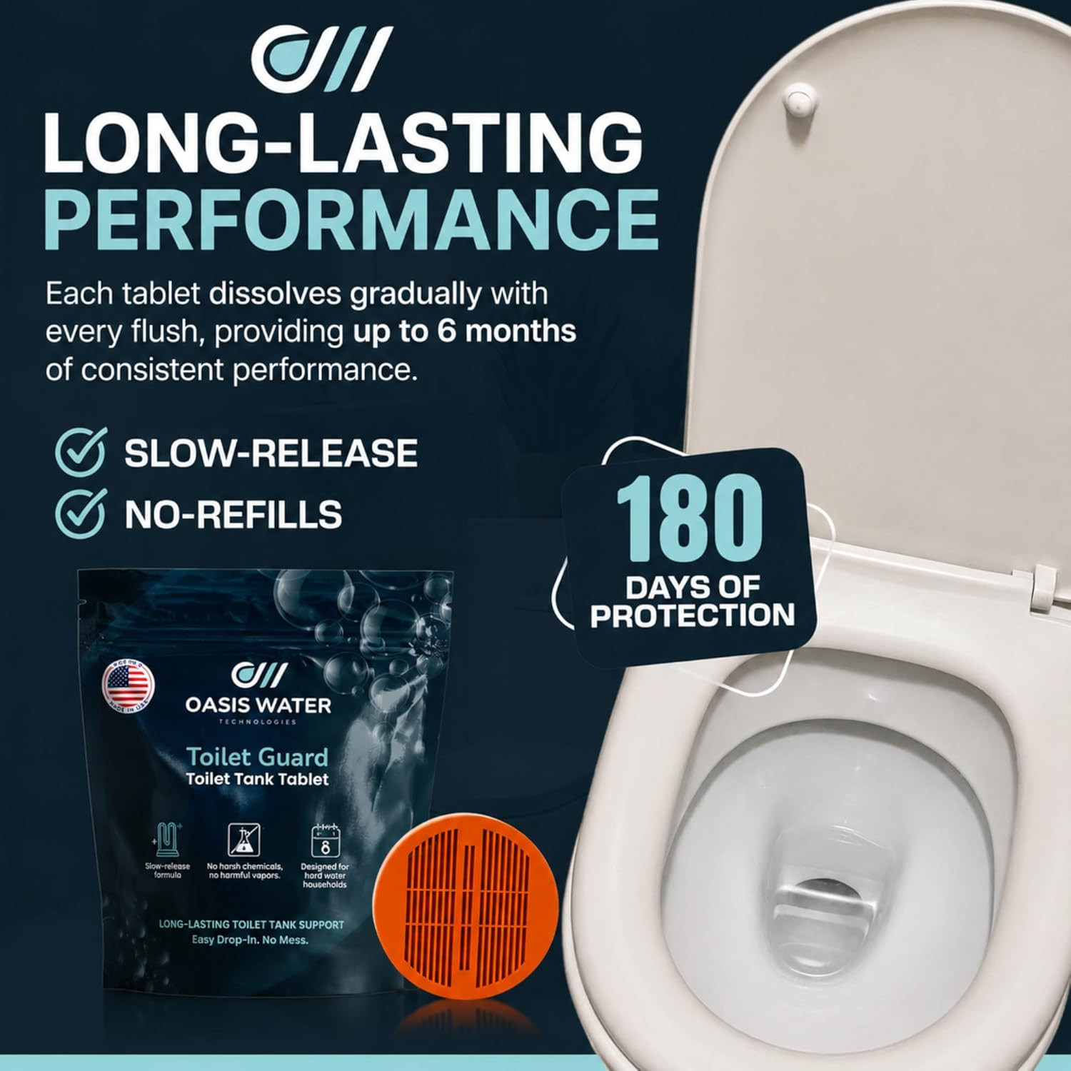 Toilet Guard Drop-In Tank Tablet (1 Tablet) | up to 180-Day Performance | Helps