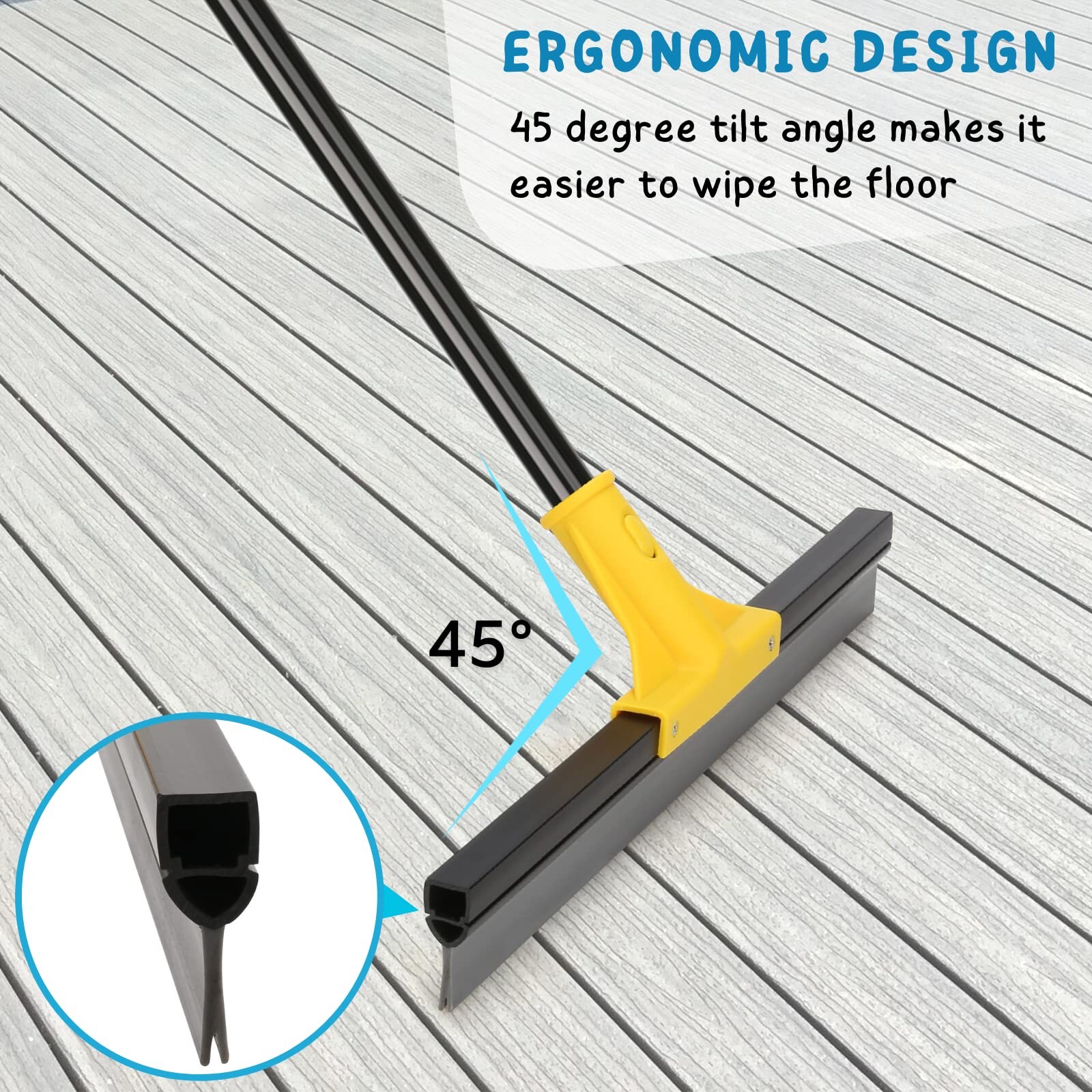 Squeegee Broom for Floor, 18” Heavy Duty Rubber Wiper with 60” Long Handle …
