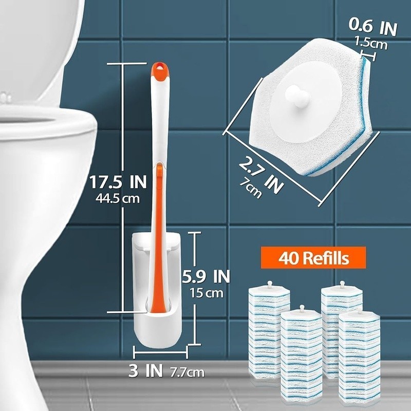 Disposable Toilet Brush 40 Refills Cleaning Kit Easy Use Multi Surface Cleaner