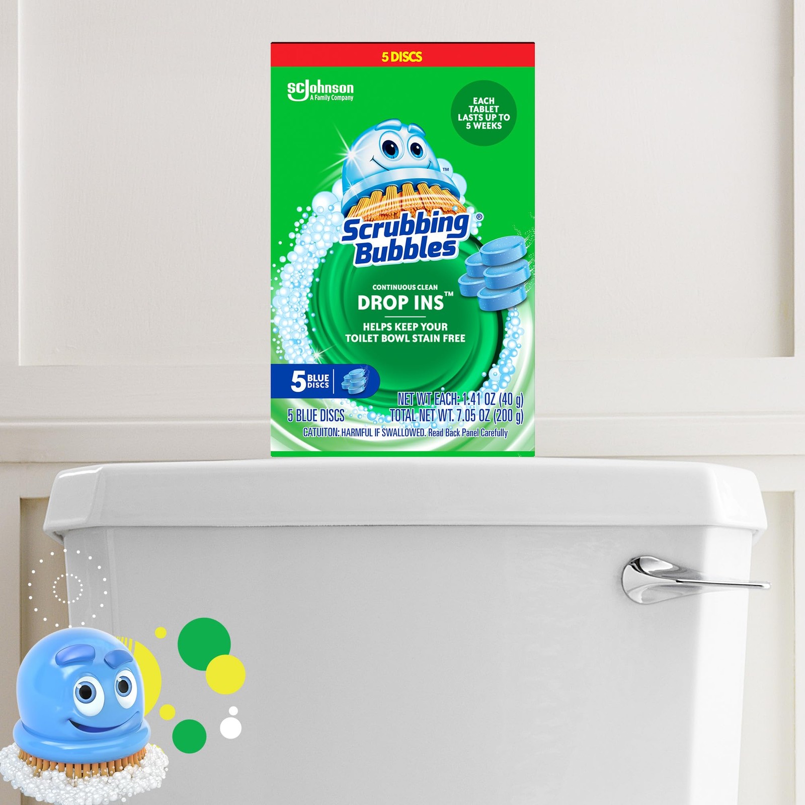 Scrubbing Bubbles Toilet Bowl Tablets, Continuous 5 Count (Pack of 1), Blue