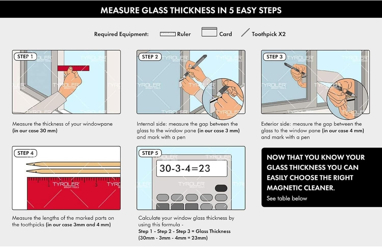 Magnetic Window Cleaner Tool for Double-Glazed Windows 0.8-1.1 Inch Thickness