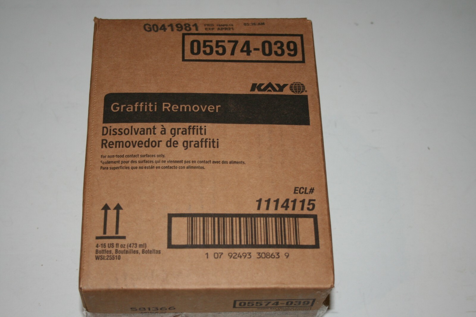 1 CASE Kay Ecolab Graffiti Remover 05574-039 (4-16 fl oz bottles & 2 sprayers)