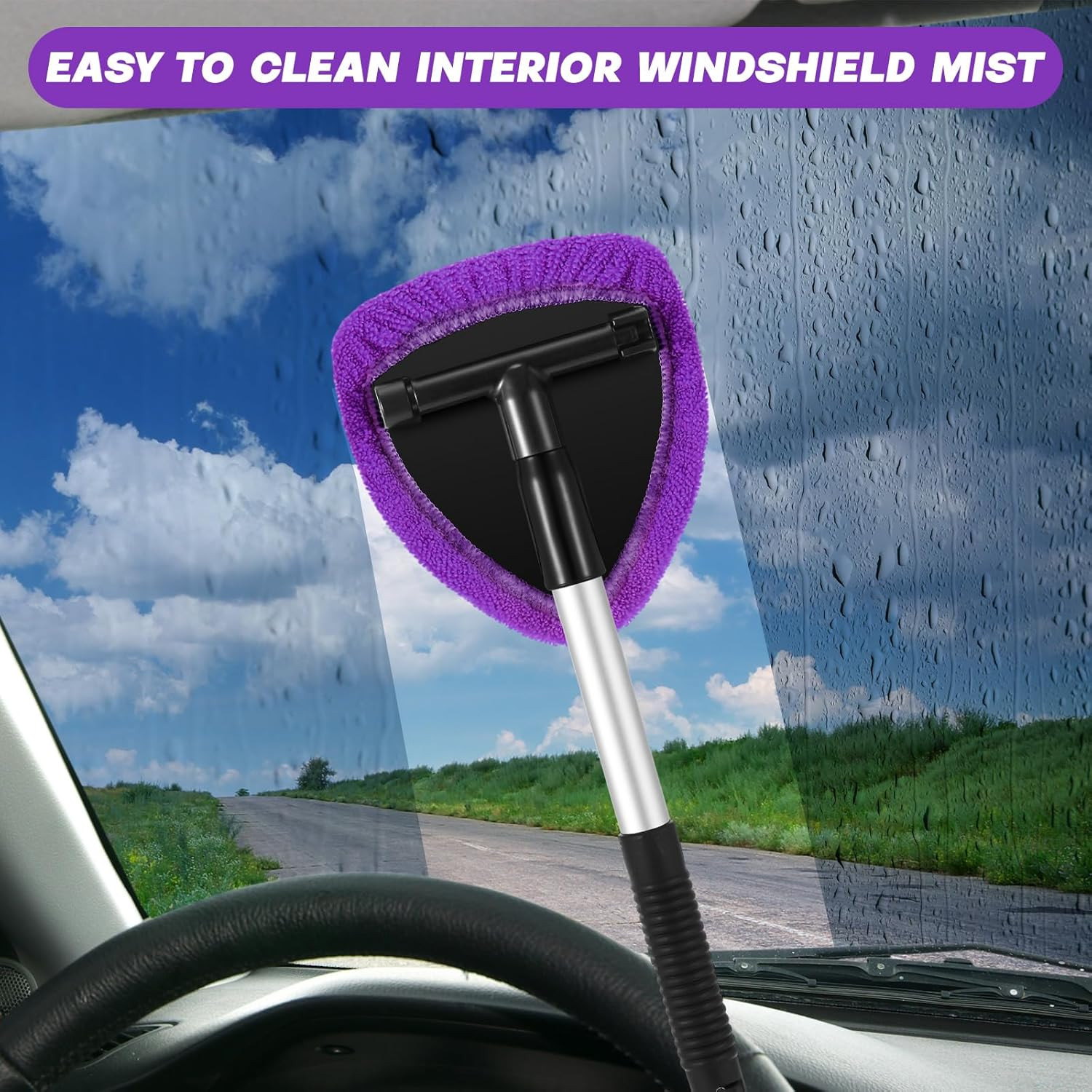 8 Pcs Car Windshield Cleaner Tool Kit with Extendable Handle, Microfiber Towel P
