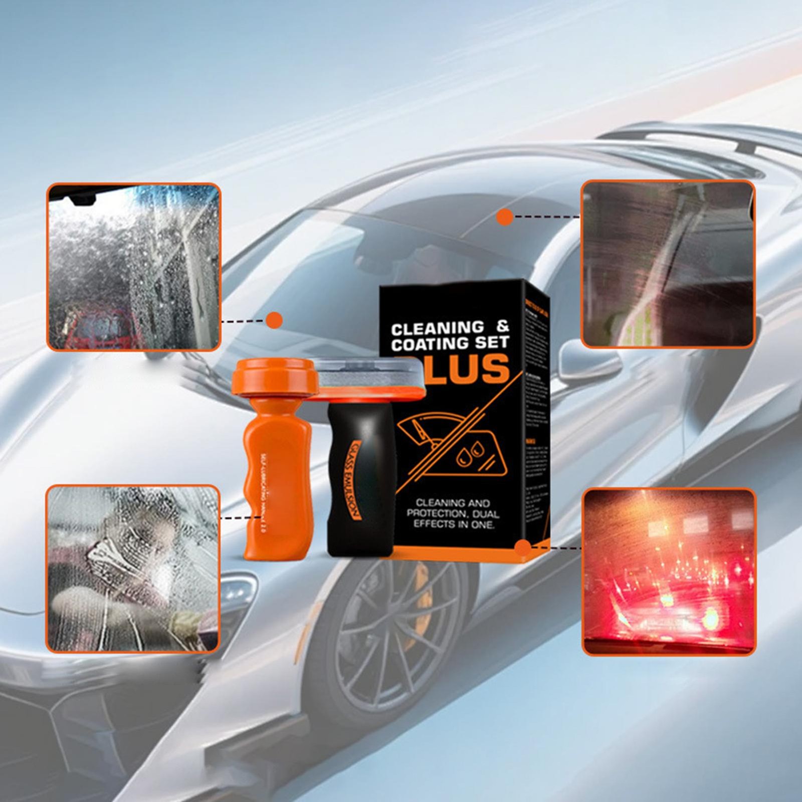 Car Glass Oil Film Remover Cleaning Emulsion 2-in-1 Anti-Glare Hydrophobic Brush