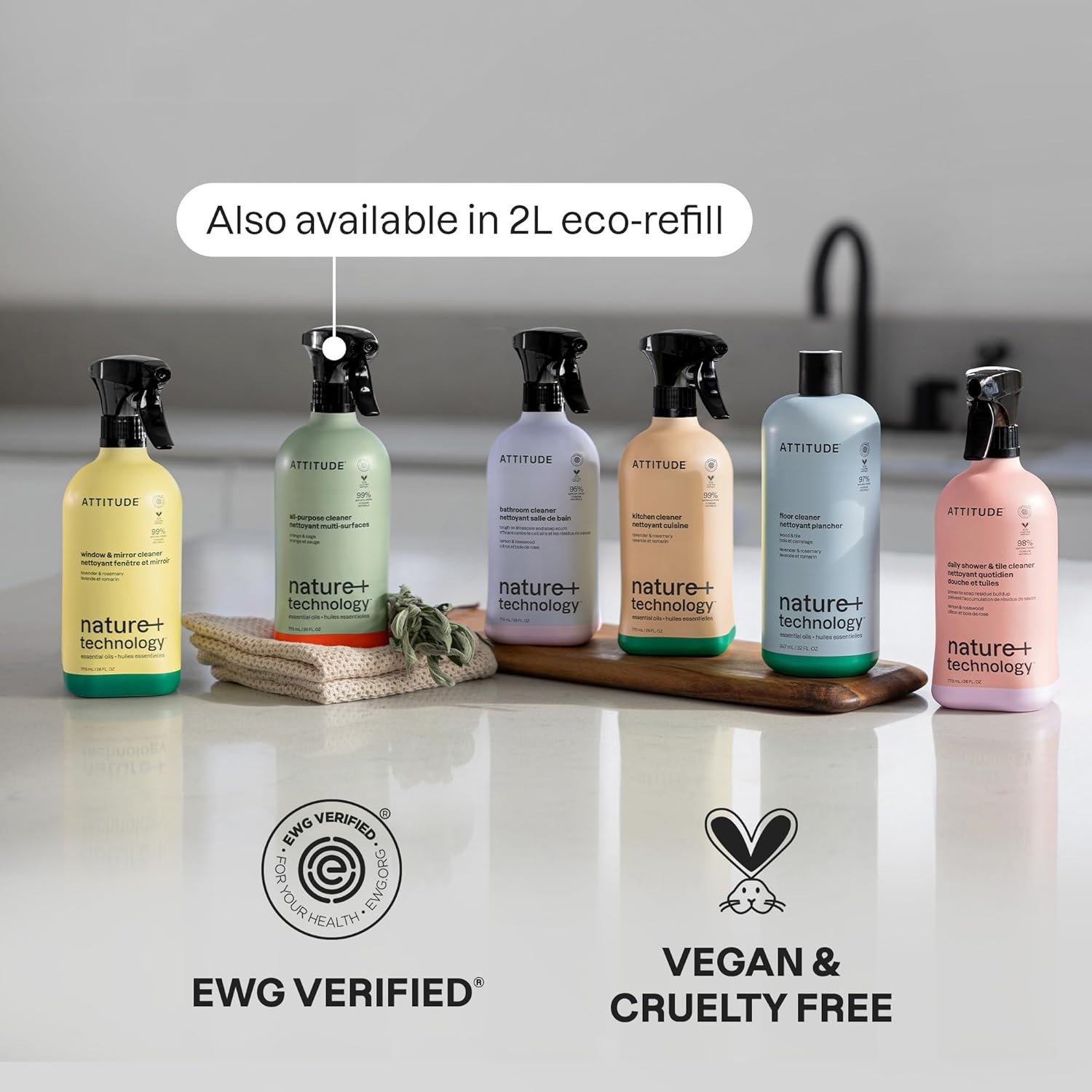 Natural Bathroom Cleaner Spray with Lemon & Rosewood – EWG Verified 26 Fl Oz