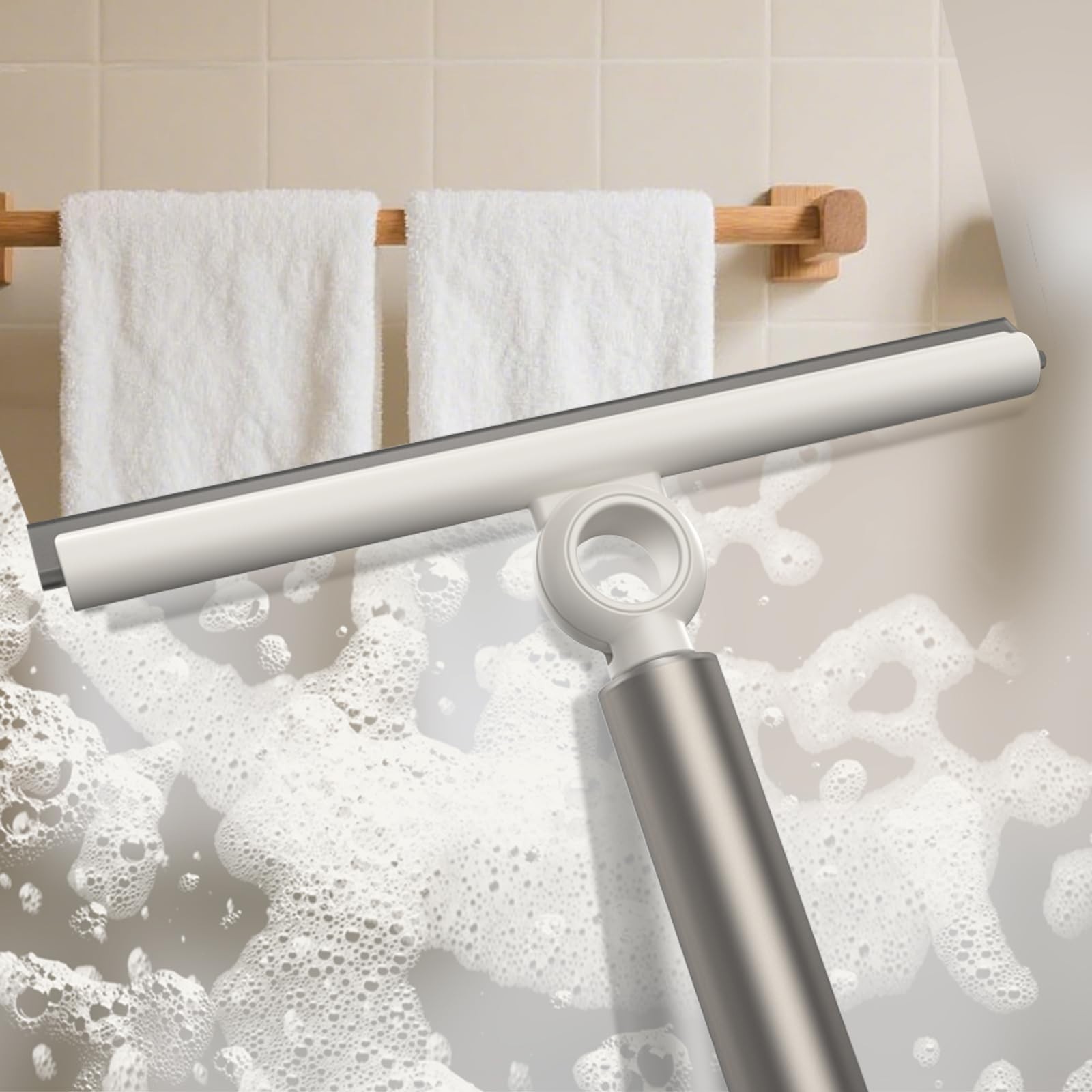 Extendable Shower Squeegee with 10-Inch Silicone Blade & Telescoping Handle