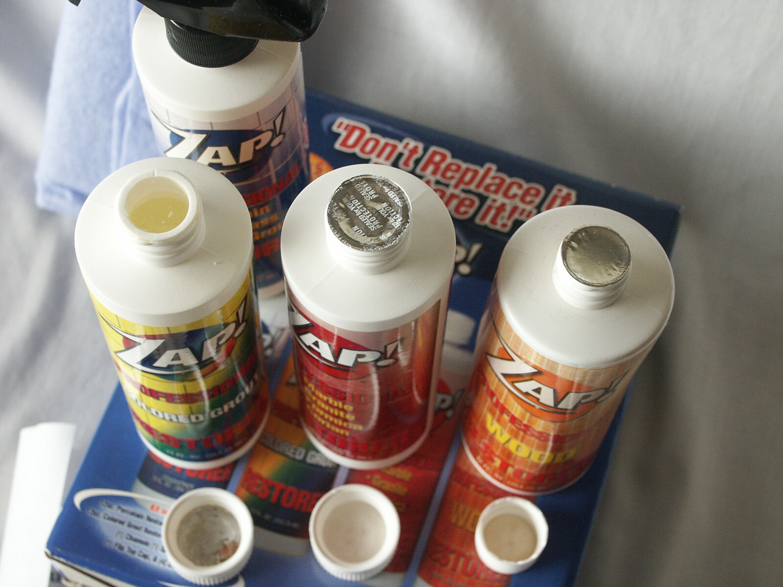 4 Zap Professional Restorer Kit: Porcelain, Grout, Marble, Wood 12oz -3 Sealed