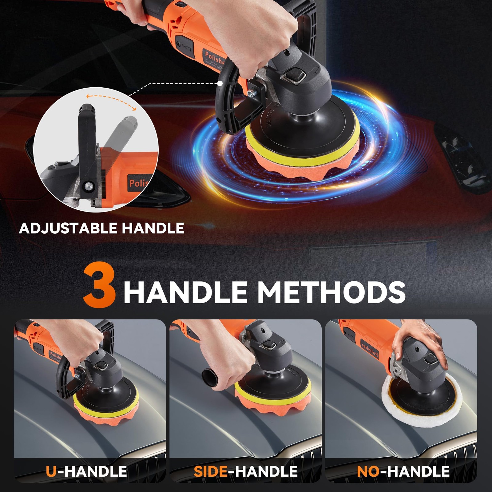 Buffer Polisher, 1600W 7 in 6 in Rotary Waxer, 8 Variable Speeds 500-3600 RPM