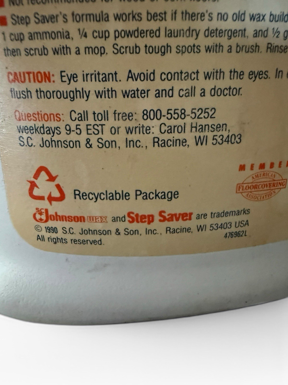 SC Johnson Step Saver Clean & Shine 1990 Floor Care Cleaner VTG Prop ~85% Full
