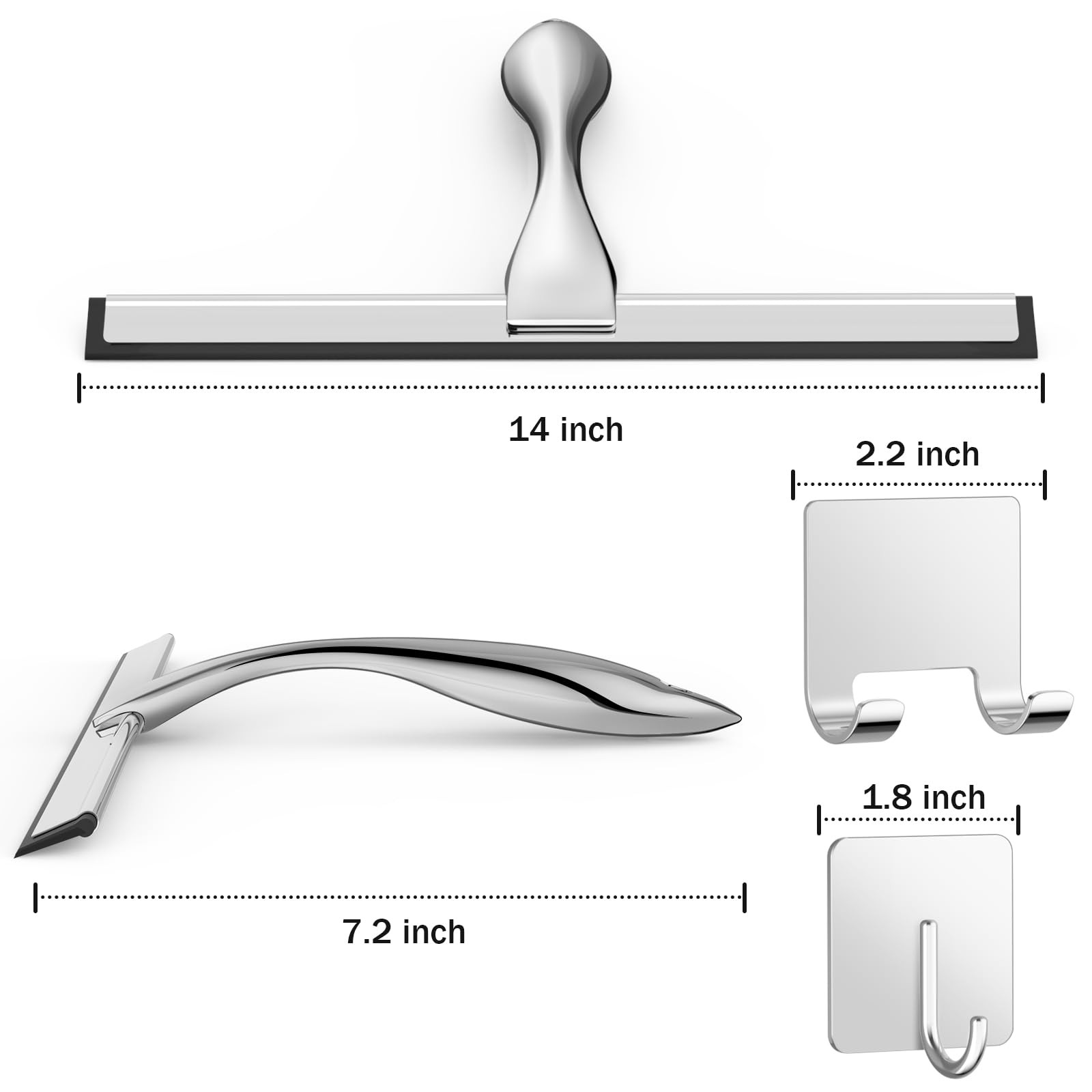 AllPurpose Stainless Steel Shower Squeegee for Shower Glass Door with 2 Adhes…