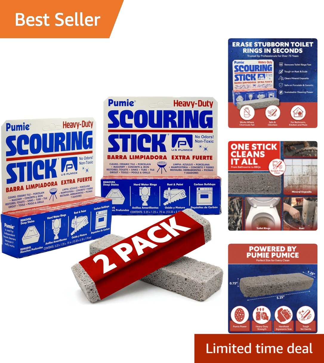 Extra Strong Pumice Cleaning Bars 2 Pack for Tile and Bathroom Surfaces