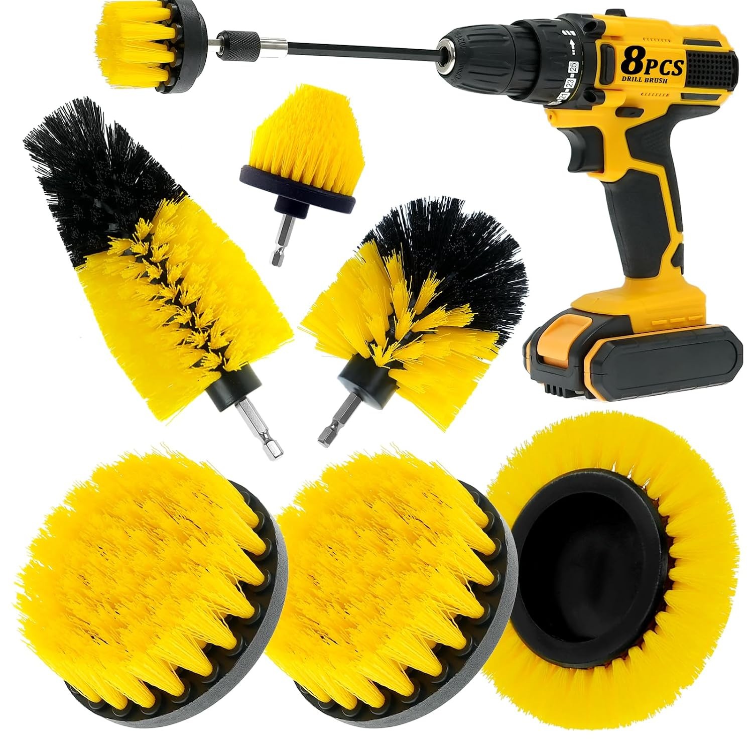 8 Pcs Drill Brush Attachment Set, Power Cleaning Scrub Brush Kit with Extend Lon