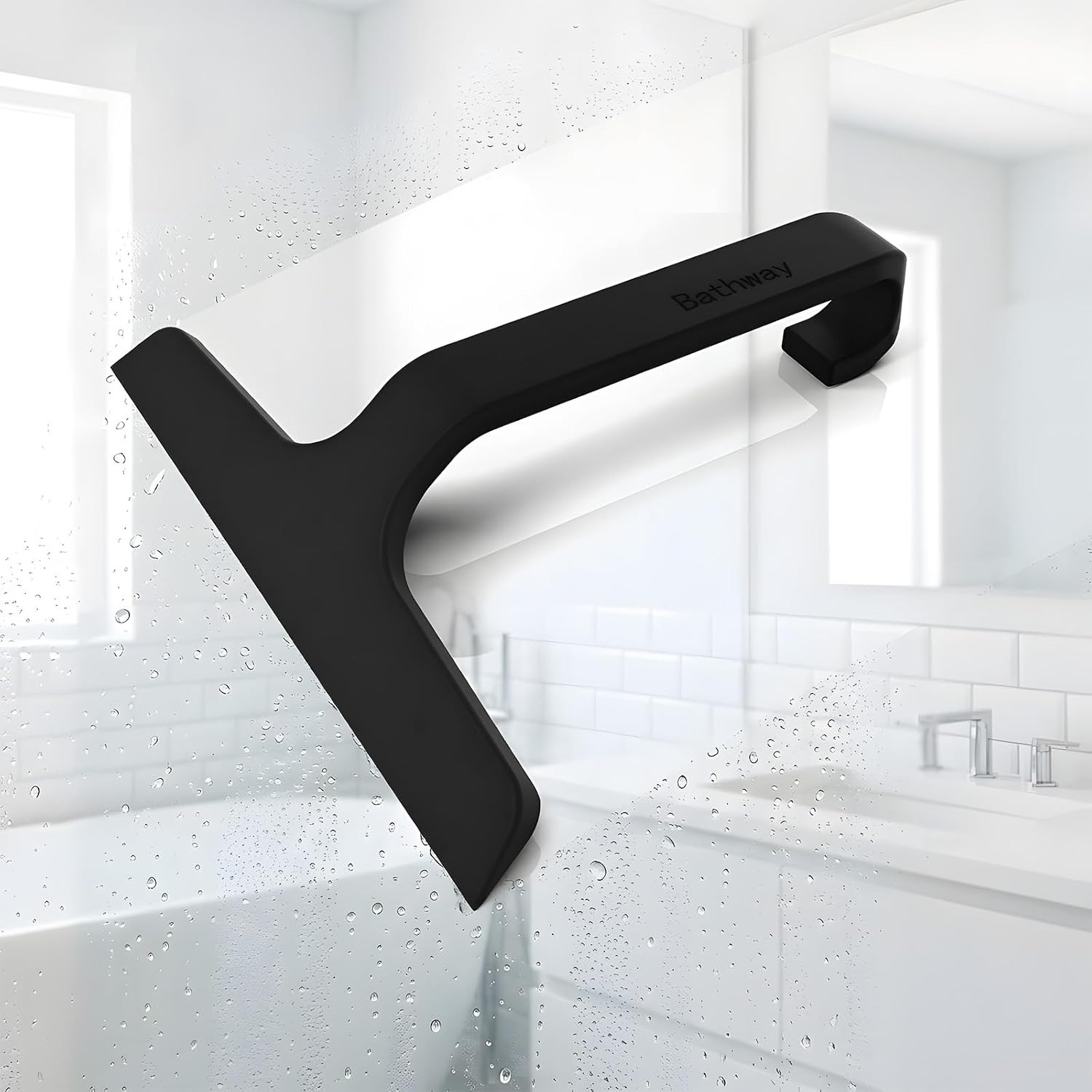 Bathroom Glass Shower Door Squeegee, Silicone & Metal, Black, 10″W X 9.2″L | Eff