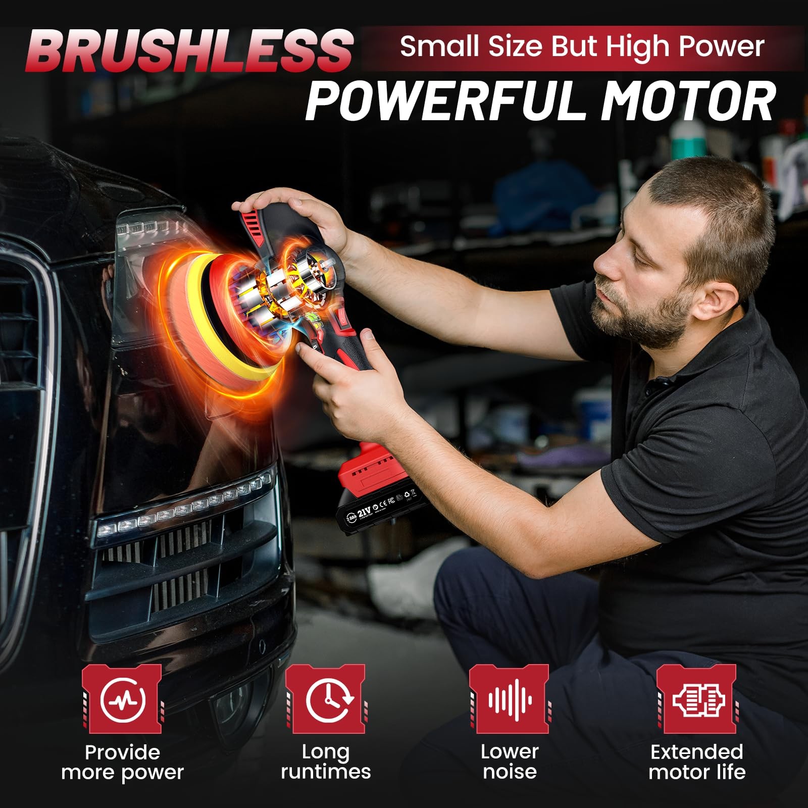 Cordless Car Buffer Polisher kit w/ 2x2000mAh 21V Batteries, 6 Inch Car buffe…