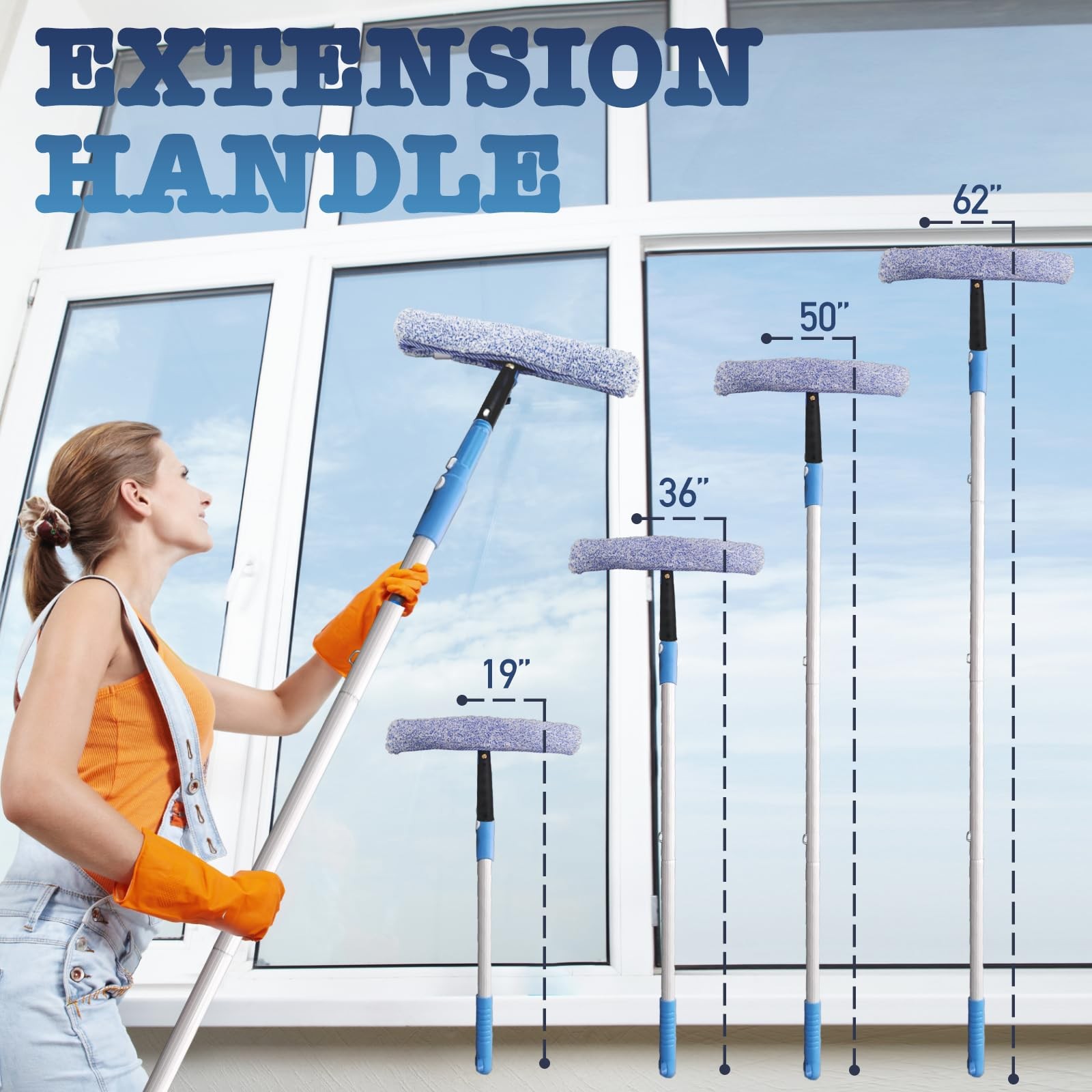 Window Cleaning Kit with Storage Bucket,Window Washing Kit with 4.13Ft Extens…