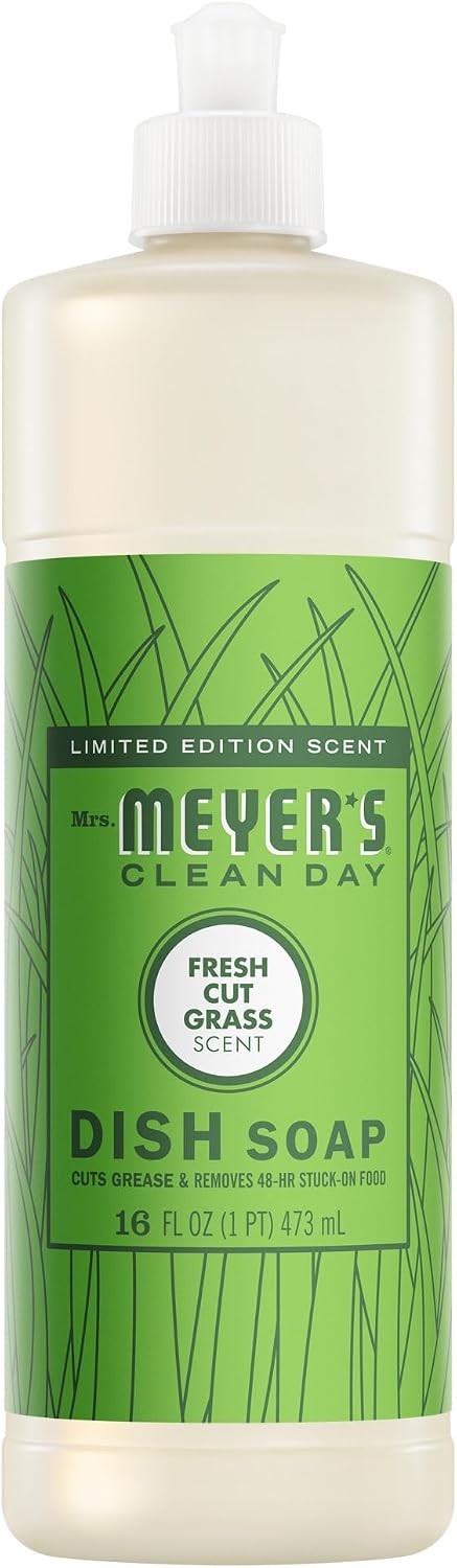 MRS. MEYER’S CLEAN DAY Liquid Dish Soap, Fresh Cut Grass Scent, 16 Ounce Bottle