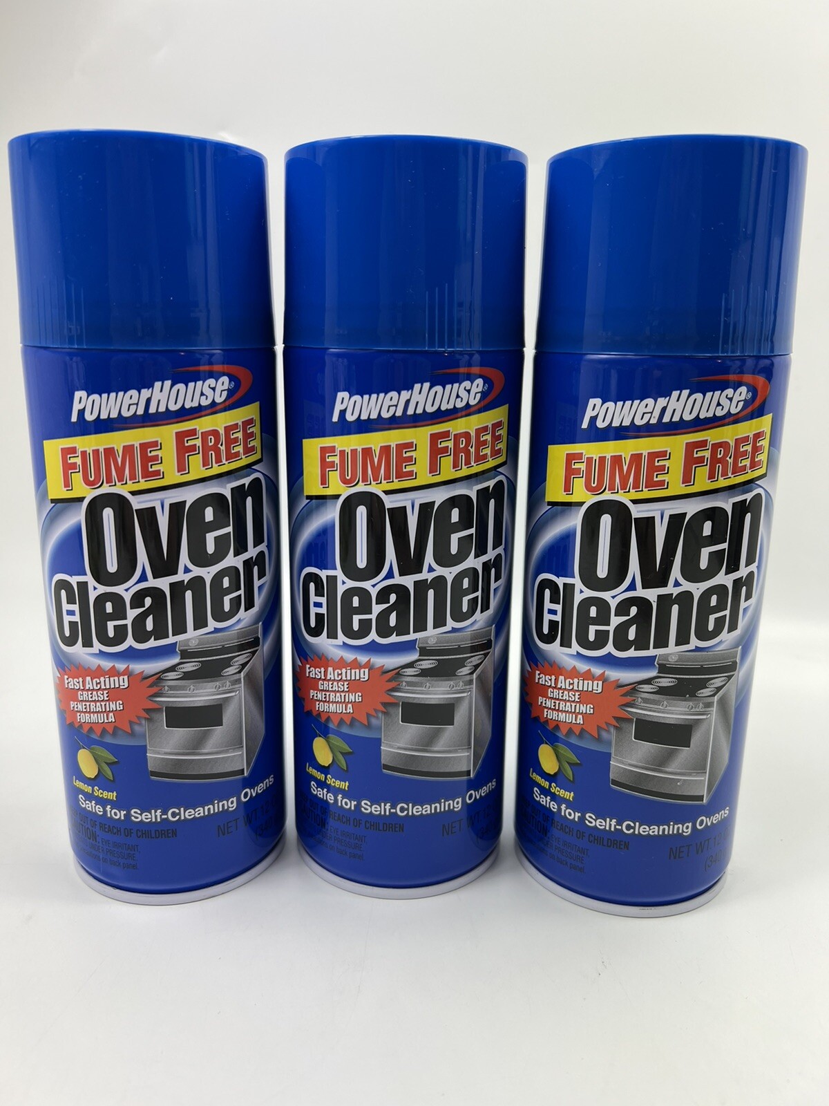 3 – New Power House Fume Free Oven Cleaner- 12oz each can