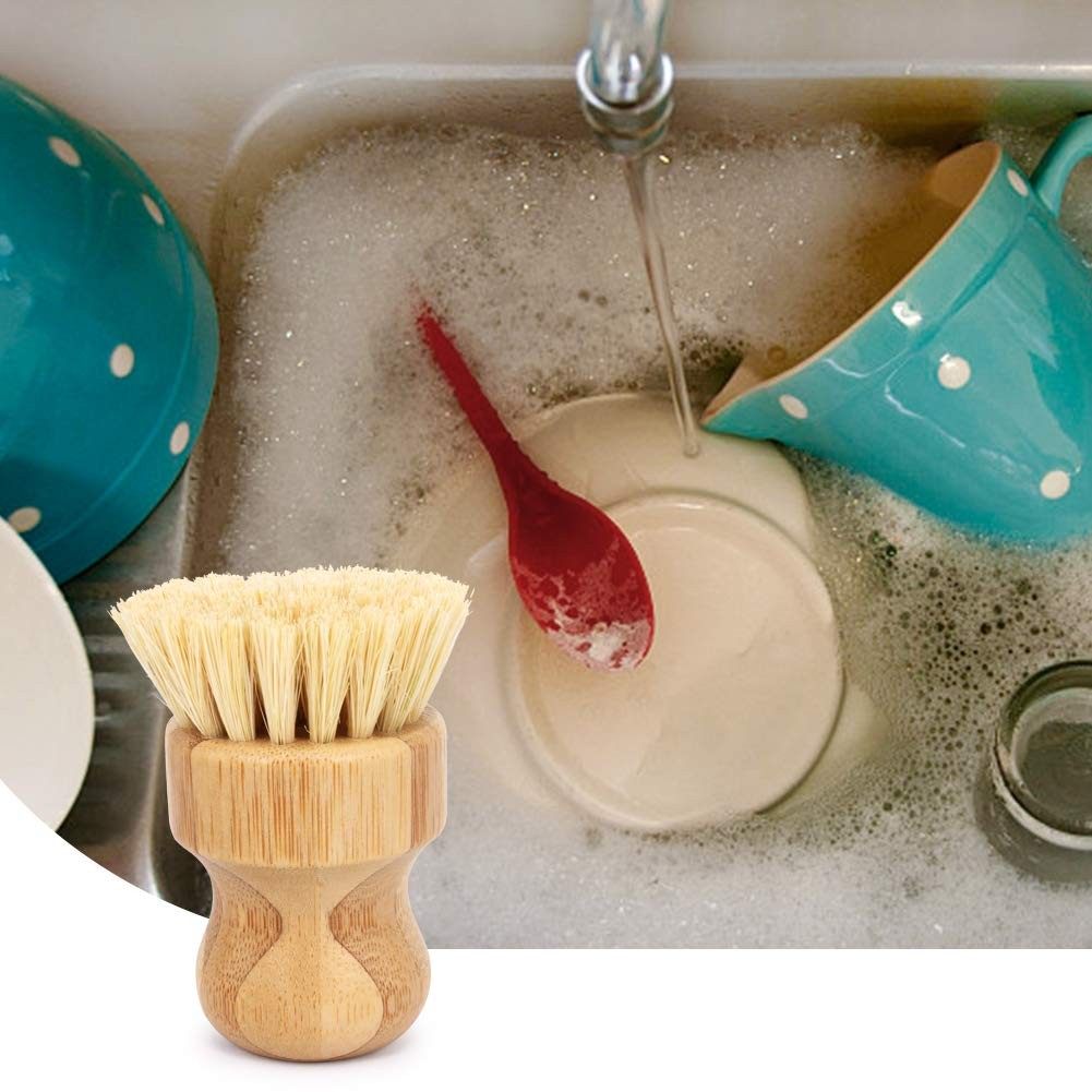 Natural Kitchen Brush Bamboo Dish Scrub Brush, Ezeso Cleaning Brush Set 4 Pie…