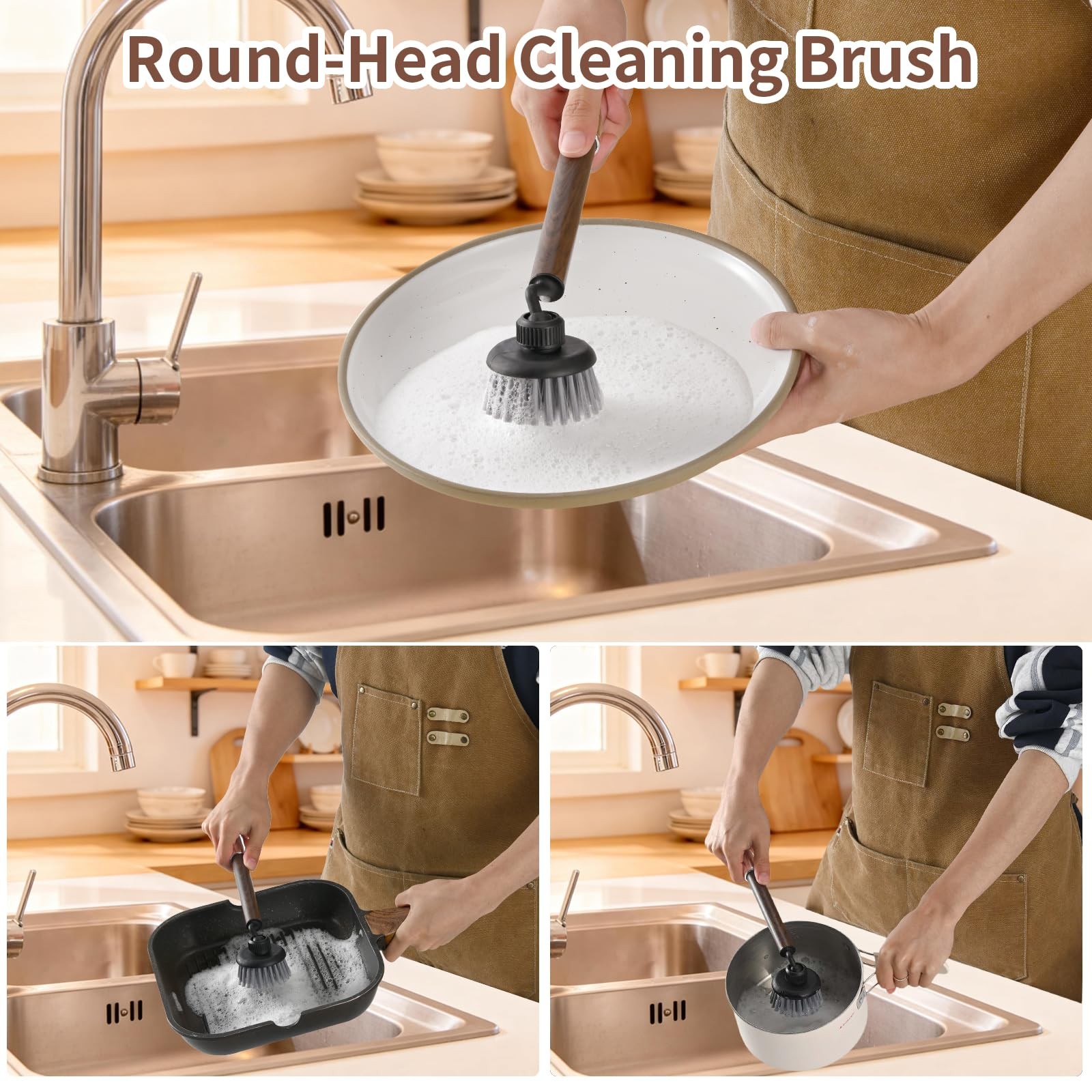 Kitchen Scrub Brush for Dishes, 360° 6-in-1 Kitchen Brushes for Dishes, House…