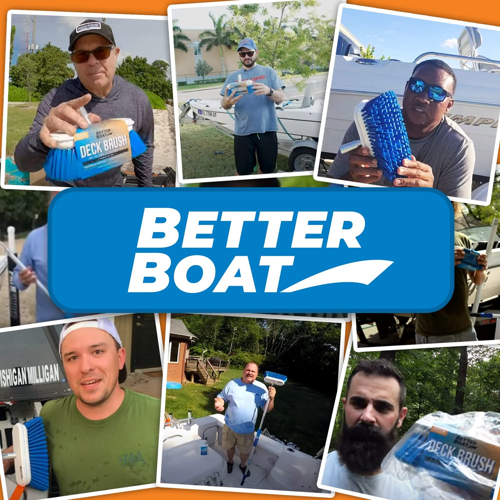 Medium Boat Deck Brush, Heavy-Duty Brush Head, 8″ Bristle with Bumper, 3/4″ T…