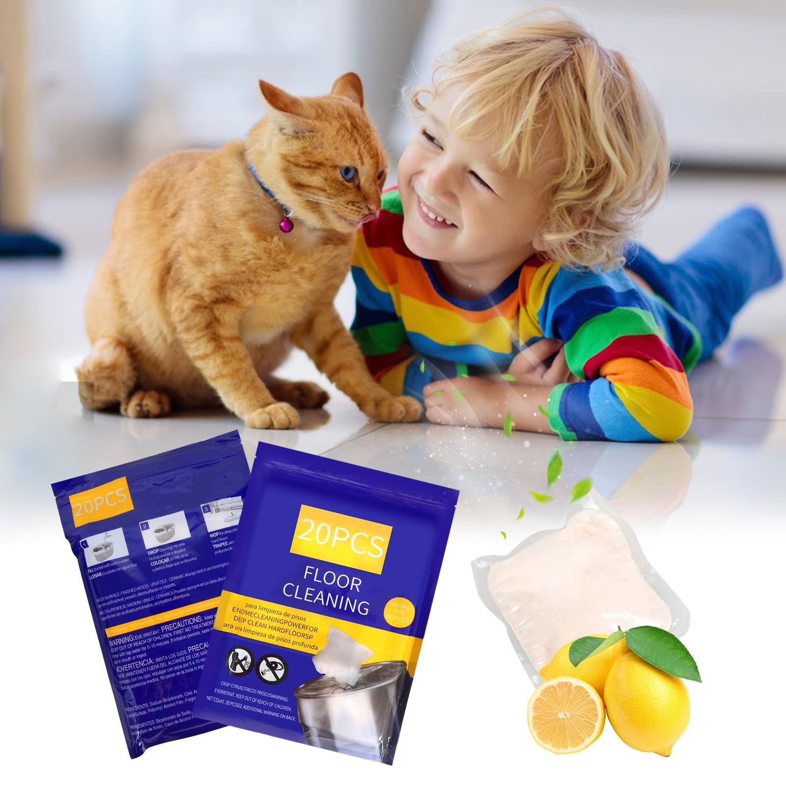 Hard Floor Cleaner, Lemon Fresh Scent, 20 count (1 Packet) | Made From 97% Na…