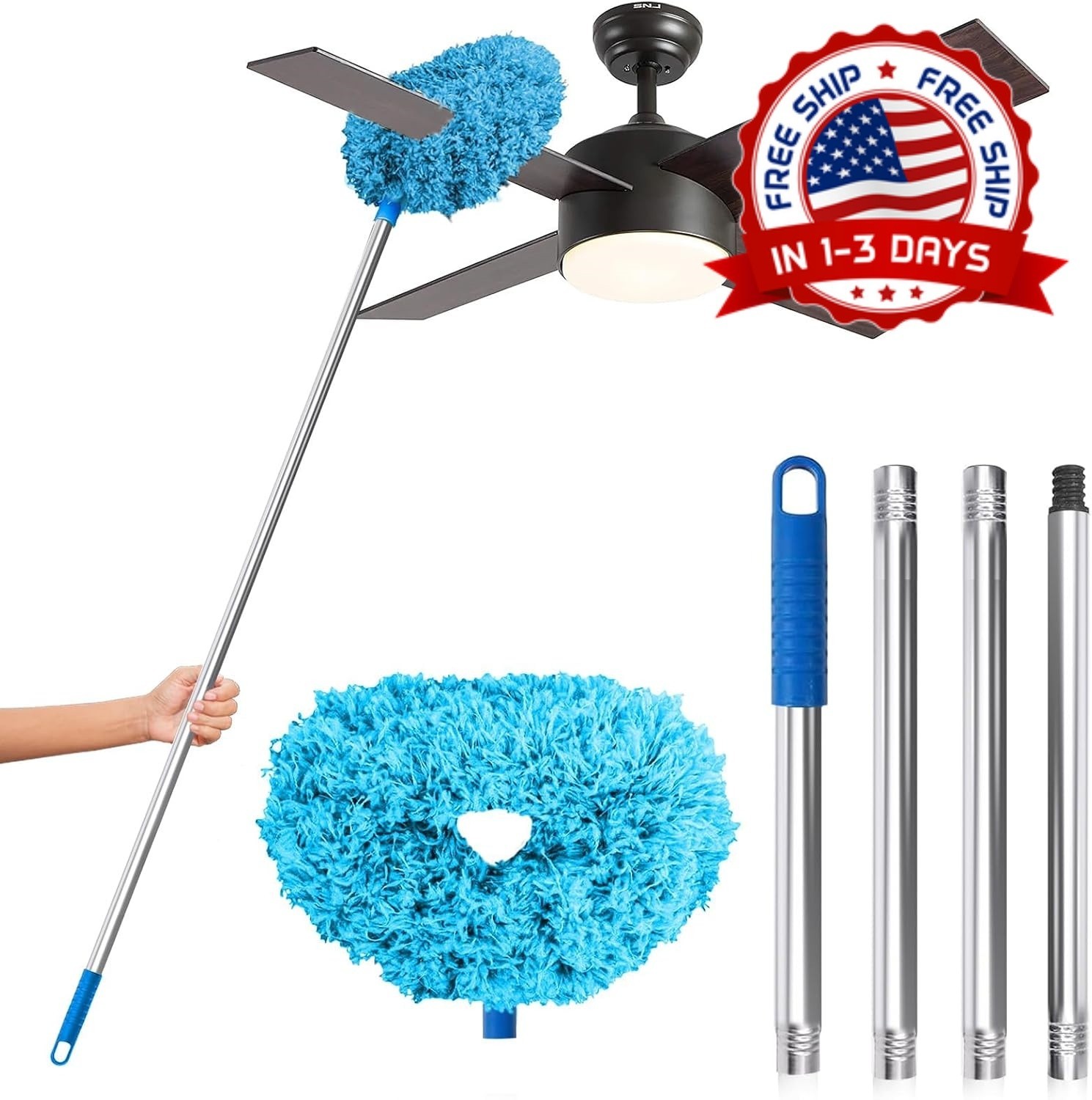 Limpiador ventilador techo microfibra reutilizable mango extensible 13 a 48 pulg