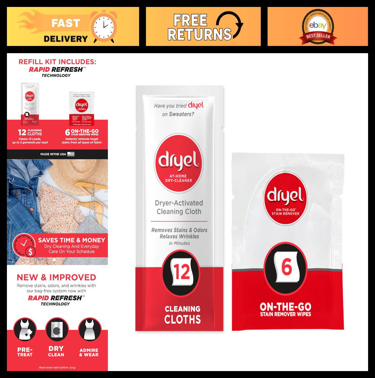 At-Home Dry Cleaner Refill – Gentle Laundry Care for Special Fabrics, 12 Loads +