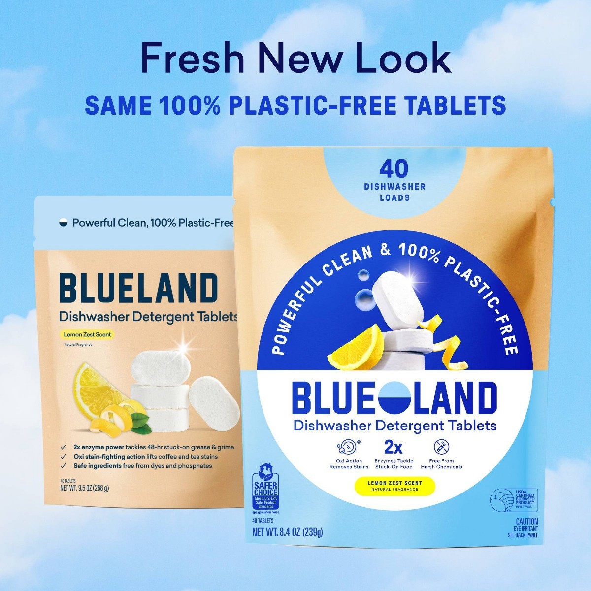Blueland Lemon Zest Dishwasher Detergent Tablets – 9.5oz/40ct: Bleach-Free