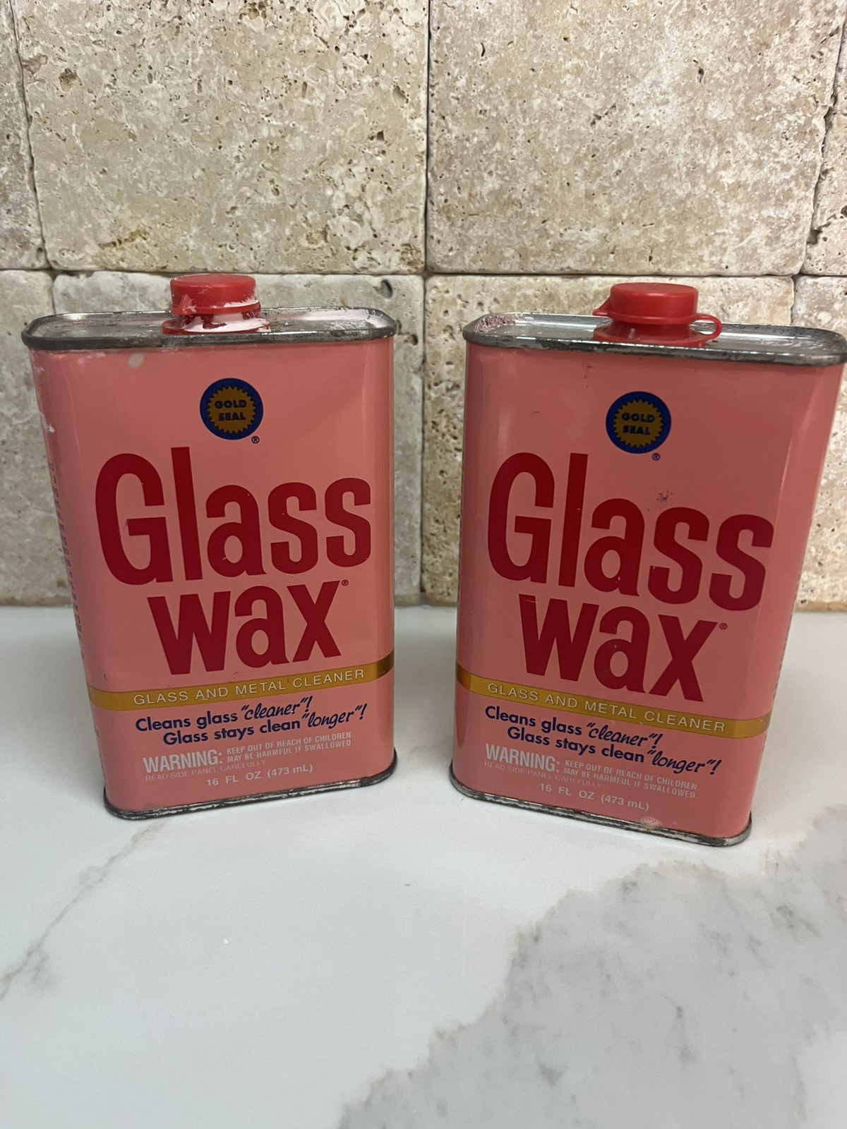 2x Vintage Glass Wax Glass & Metal Cleaner 16 fl oz 1994 Both over half full