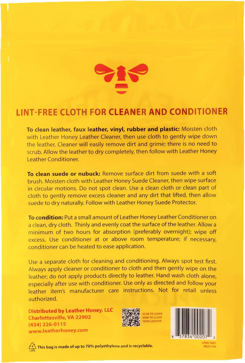 Lint-Free Application Cloth: Microfiber Cloth for Use with Leather Conditioner a