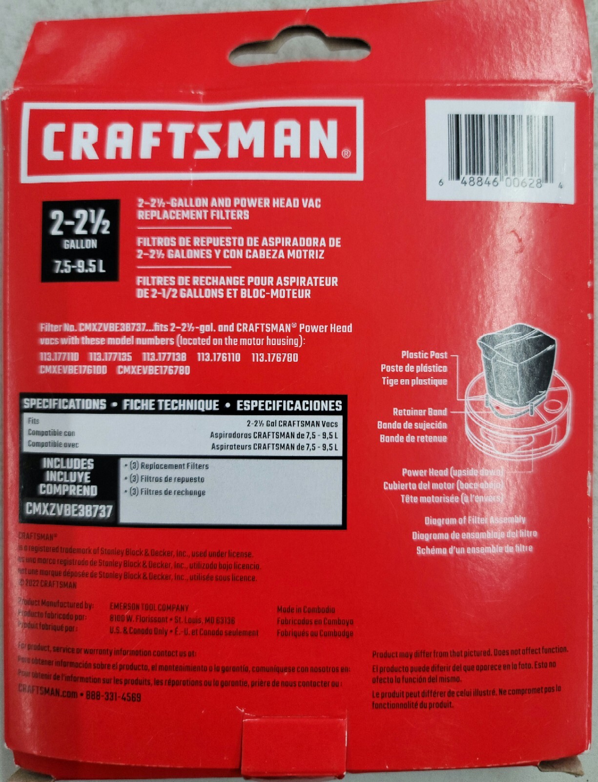 3pk OEM Craftsman Replacement Filter For Wet/Dry Vacs 2 2.5 CMXZBE3837 Gal 1B3