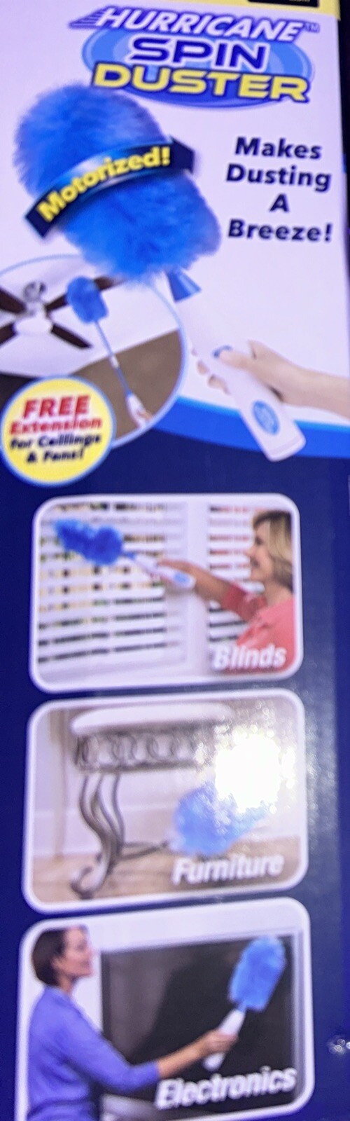 Hurricane Spin Duster Motorized Dust Wand w/ 3ft Extension For Ceiling Fans NEW