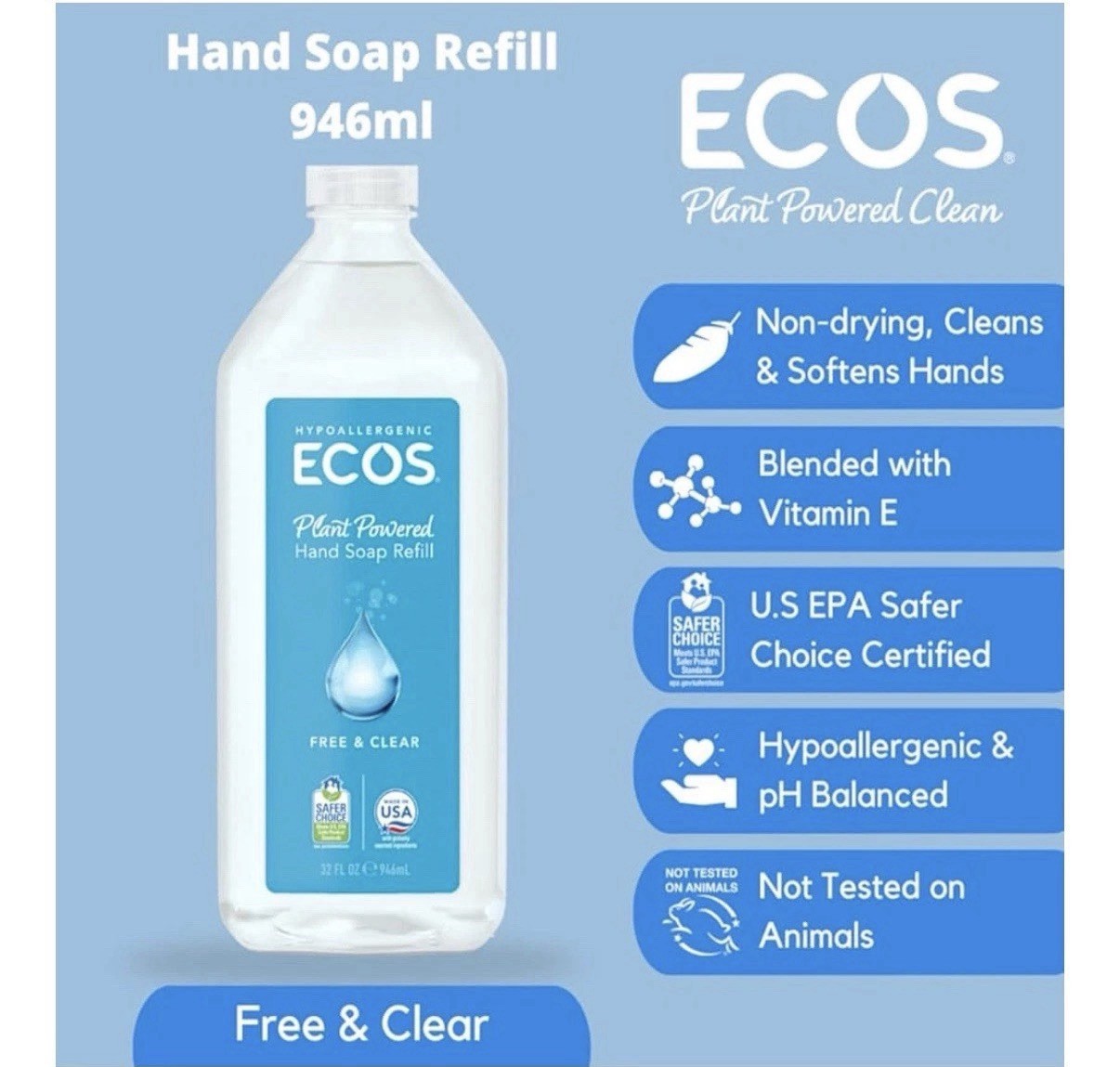 Ecos Hand Soap, Clear 32 oz 10 Pack