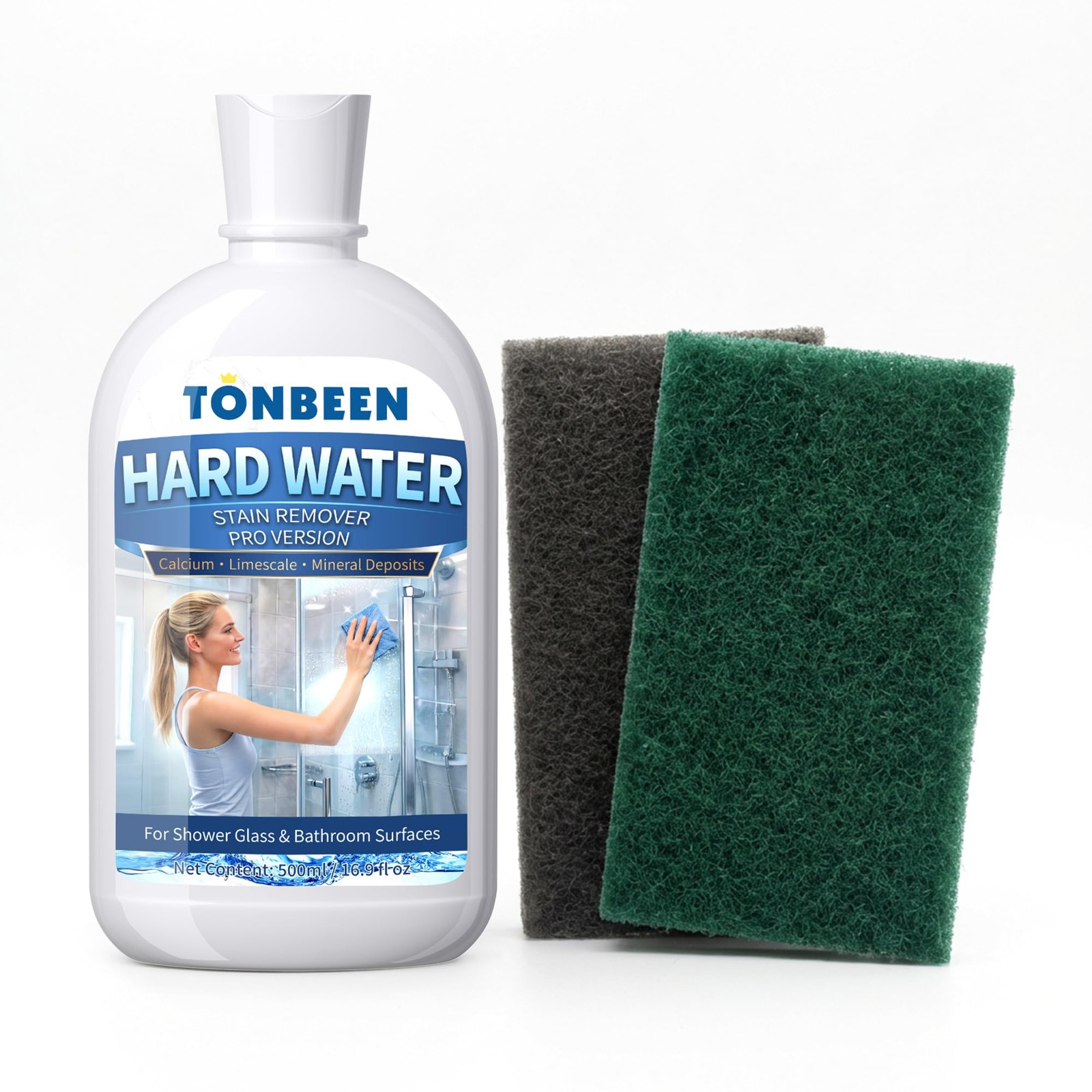 TONBEEN Hard Water Stain Remover Paste with 800 & 1200 Grit Pads, 500ml