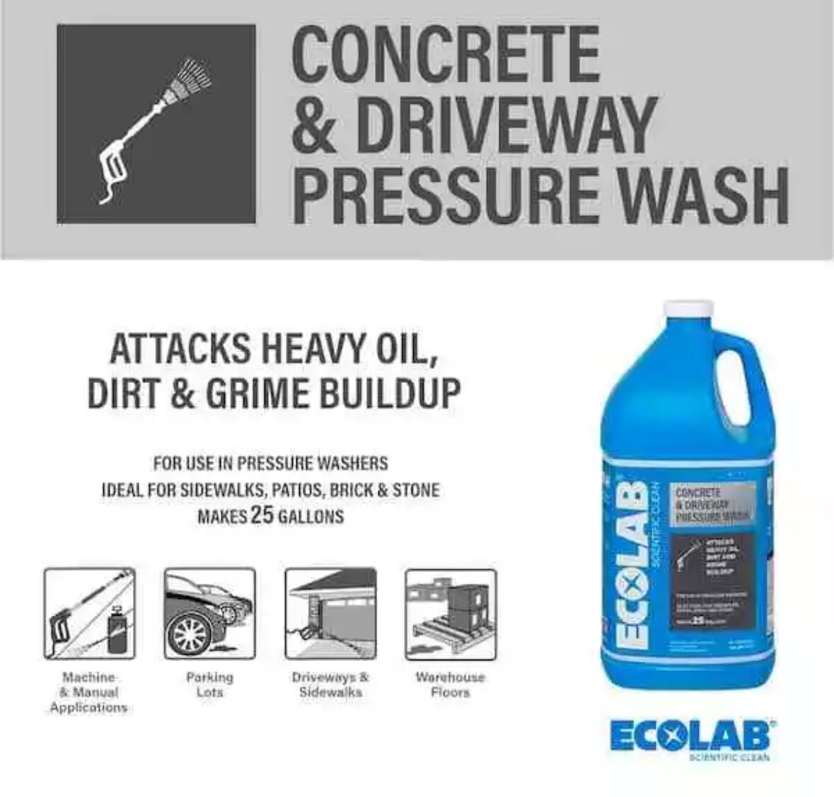 ECOLAB 1 Gal. Outdoor Pressure Wash Concrete Driveway Concentrated Cleaner