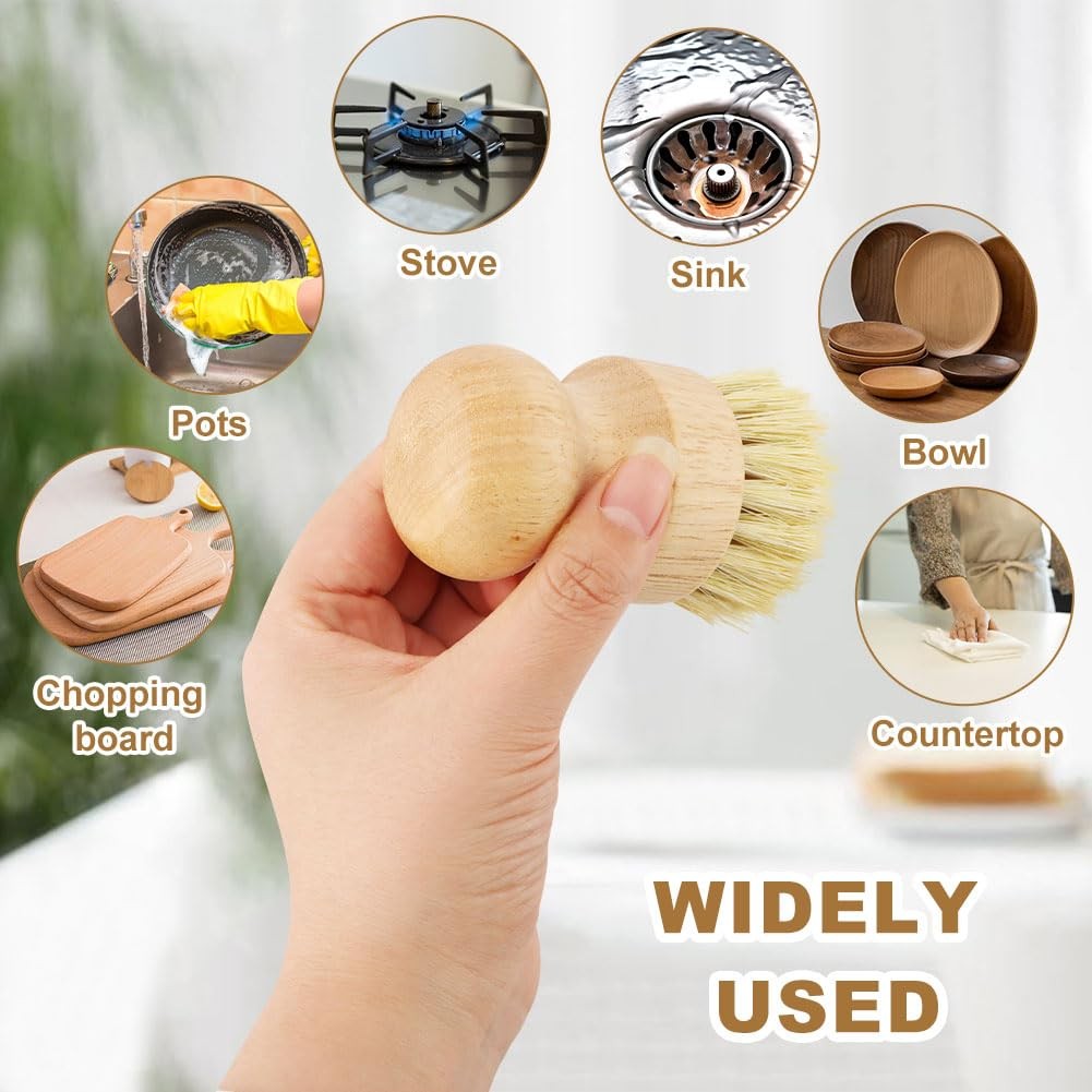 Cutting Board Oil Wax Applicator and Scrub Brush Set- Natural Bamboo with Sis…